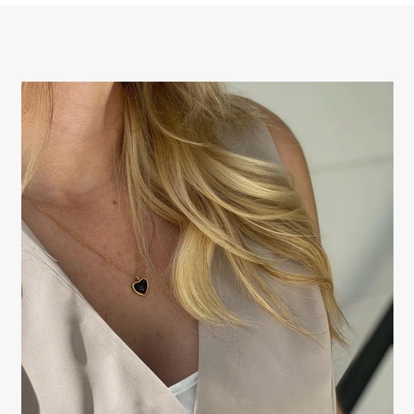 Black Tourmaline Heart Pendant Necklace Gold Chain Natural Gemstone - Picture 6 of 6